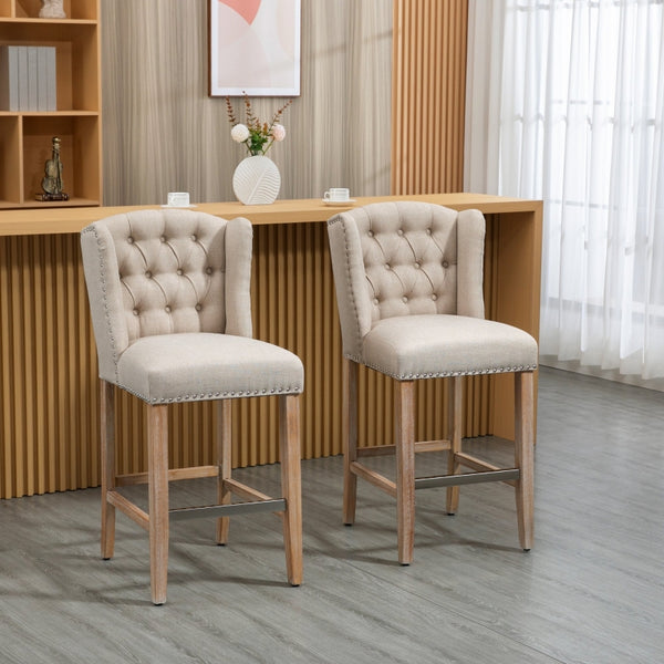 Counter Height Bar Stools Set of 2 with Tufted Back and Nailhead-Trim