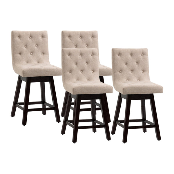 Set of 4 Fabric Tufted Swivel Counter Height Bar Stools