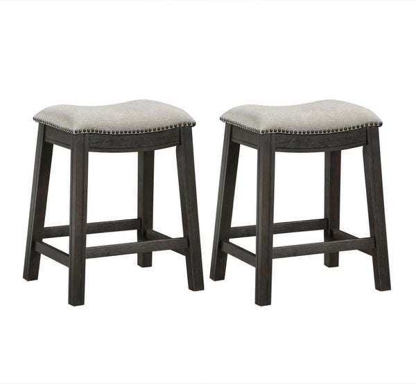 Elliston Backless Counter Height Saddle Bar Stool Dark Grey and Beige Set of 2