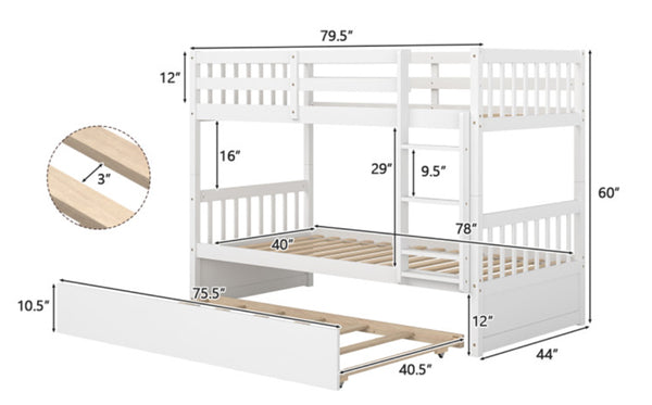 Twin Over Twin Bunk Bed with Ladder and Trundle