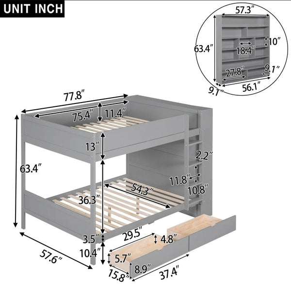 Full Over Full Bunk Bed with 2 Drawers