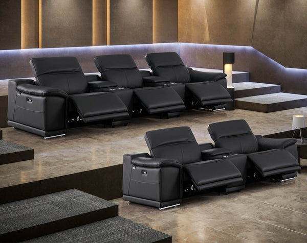 Global United -9762 DivanItalia Black 8-Piece Italian Leather Home Theater Seating