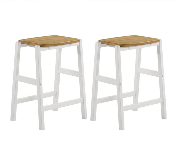 Hollis Wood Counter Height Backless Bar Stool Brown and White Set of 2