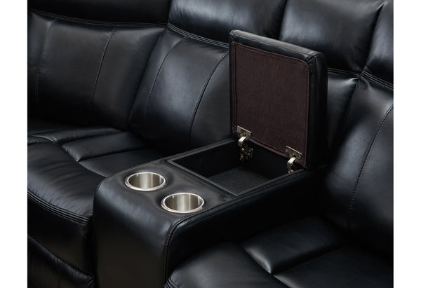 Black L Shaped Leather Power Reclining Sectional LED