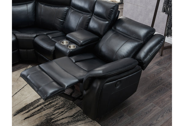 Black L Shaped Leather Power Reclining Sectional LED