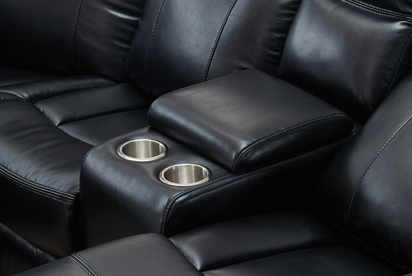 Black L Shaped Leather Power Reclining Sectional LED