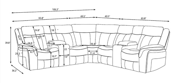 Black L Shaped Leather Power Reclining Sectional LED