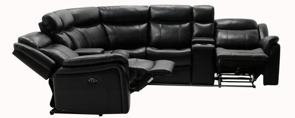 Black L Shaped Leather Power Reclining Sectional LED