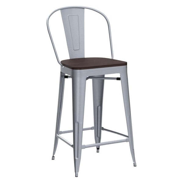 Sleek and Sturdy: Set of 4 Metal Bar Stools with Backs, 24 Inch Height