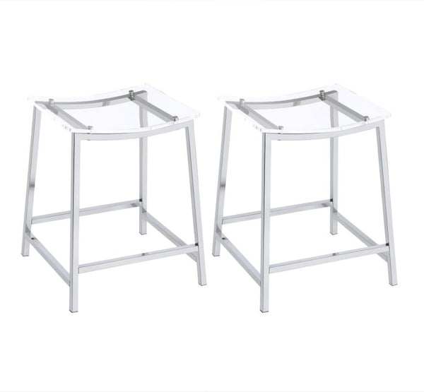 Acrylic Backless Counter Height Bar Stools Clear and Chrome Set of 2