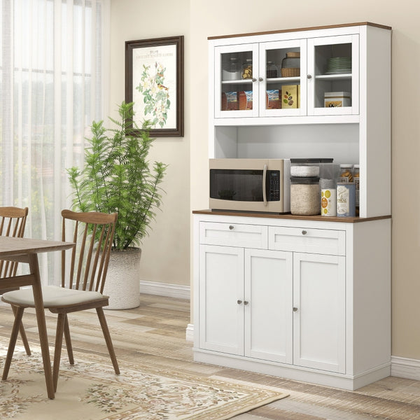 Efficient Farmhouse Storage: 71" Freestanding Kitchen Pantry Cabinet with Hutch