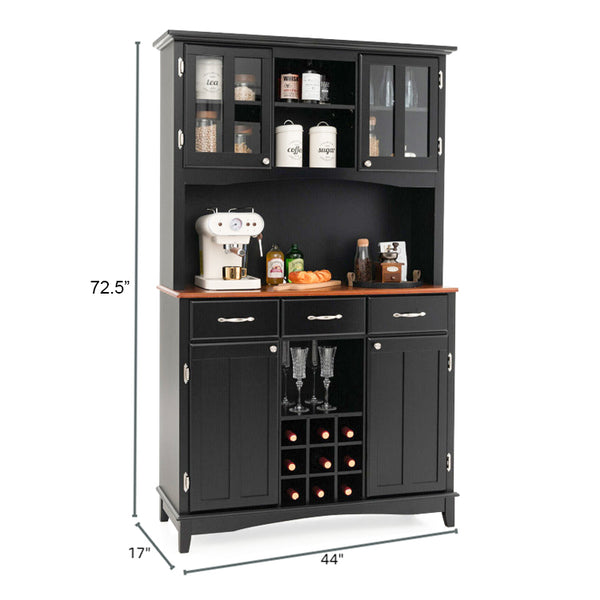Kitchen Pantry Cabinet Cupboard with Wine Rack and Drawers