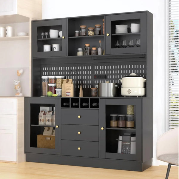 63" Kitchen Pantry Cabinet with Hutch