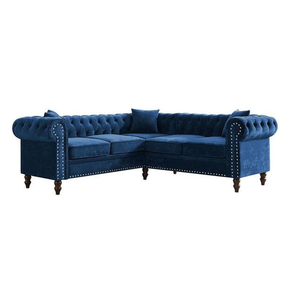 Classic L-Shaped Couch: Tufted Velvet Sectional Sofa