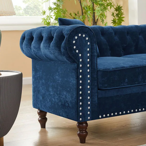 Classic L-Shaped Couch: Tufted Velvet Sectional Sofa