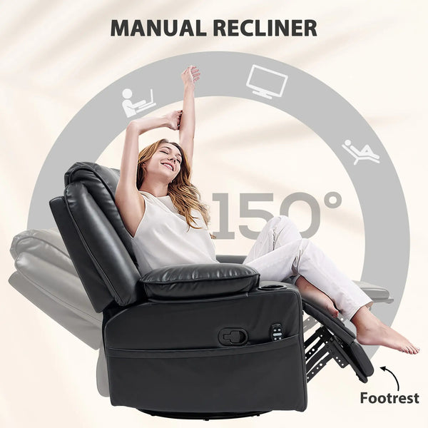 Tova Oversized Swivel Recliner Massage Chair with Footrest