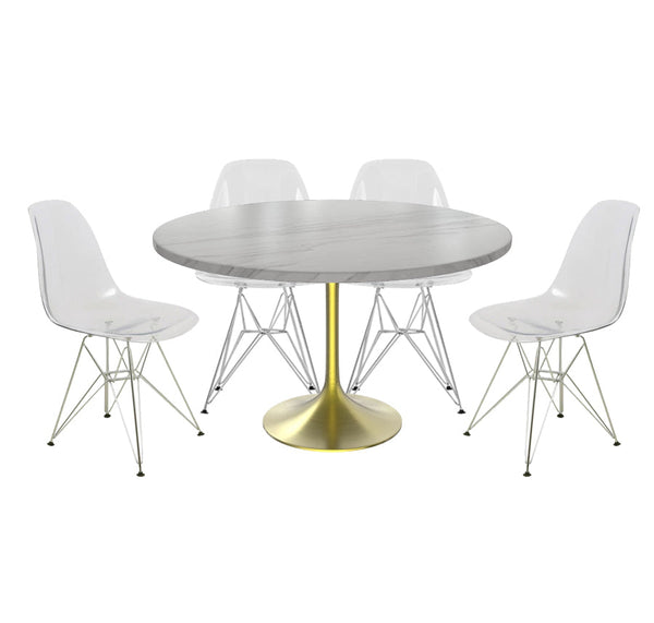 LeisureMod-Verve Mid-Century Modern 48" Round Dining Table Set