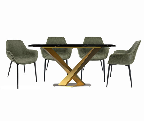 LeisureMod Voren Mid-Century Modern Dining Table Set For 4
