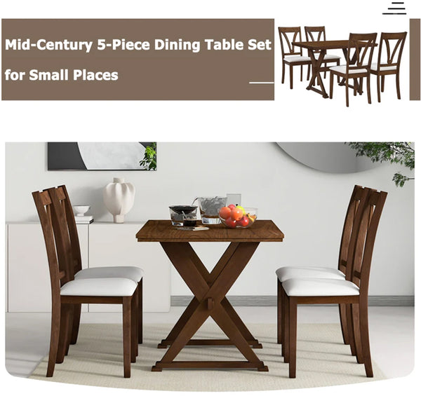 Mid-Century Wood Dining Table Set For 4