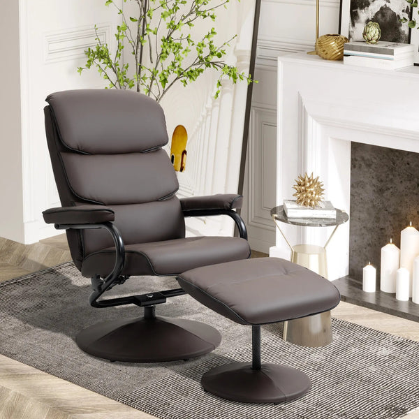 Baltimo High Back Swivel Recliner Armchair w/ Padded Ottoman