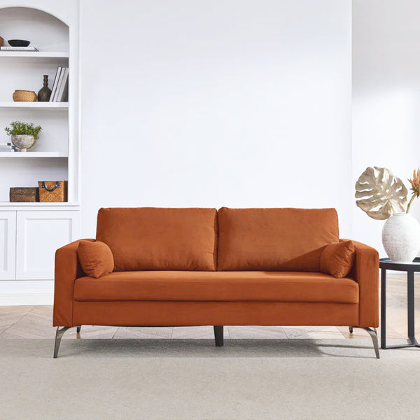 Cozy 3-Seater Sofa: Orange Design with Square Arms