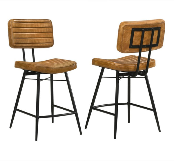 Premium Leather Counter Stools Antique Camel Set of 2