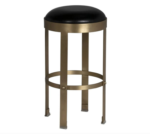 Noir Prince Counter Stool Set of 2 with Leather- Brass Finish