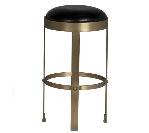 Noir Prince Counter Stool Set of 2 with Leather- Brass Finish