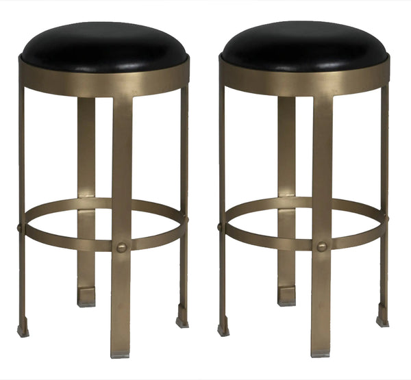 Noir Prince Counter Stool Set of 2 with Leather- Brass Finish