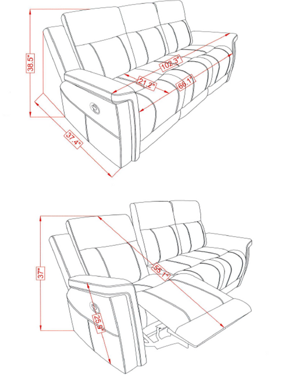 Global Furniture USA-U1797 3-Piece Dark Grey Power Reclining Sofa Set