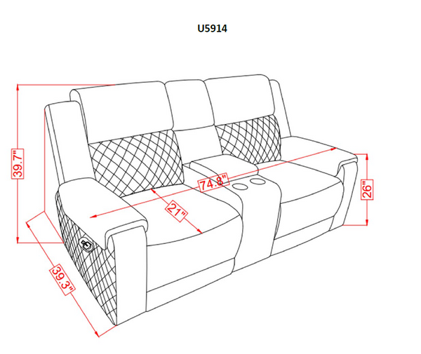 Global Furniture USA 2-Piece Grey/Black Recliner Sofa Set