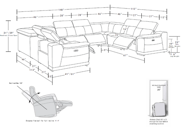 Global United 9762 - Beige 8-Piece 2-Power Reclining Italian Leather Sectional