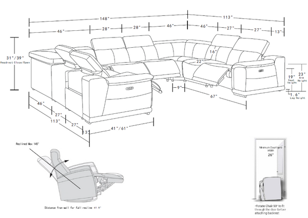 Global United 9762 - Beige 8-Piece 4-Power Reclining Italian Leather Sectional