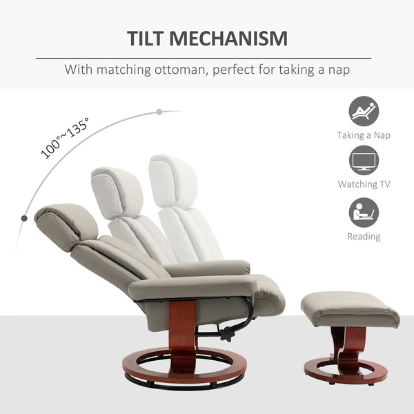 360° Swivel Reclining Chair with Wood Base and Matching Footrest