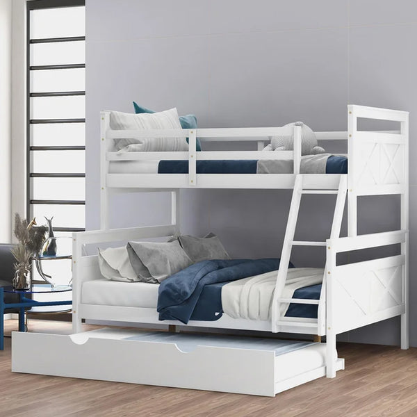 Twin Over Full Bunk Bed with Trundle and Ladder