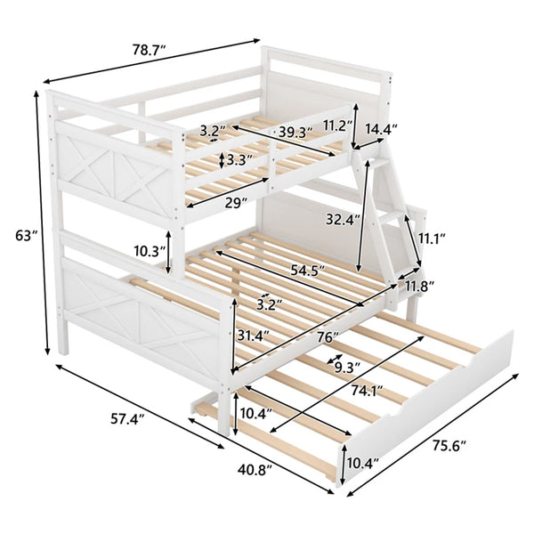 Twin Over Full Bunk Bed with Trundle and Ladder