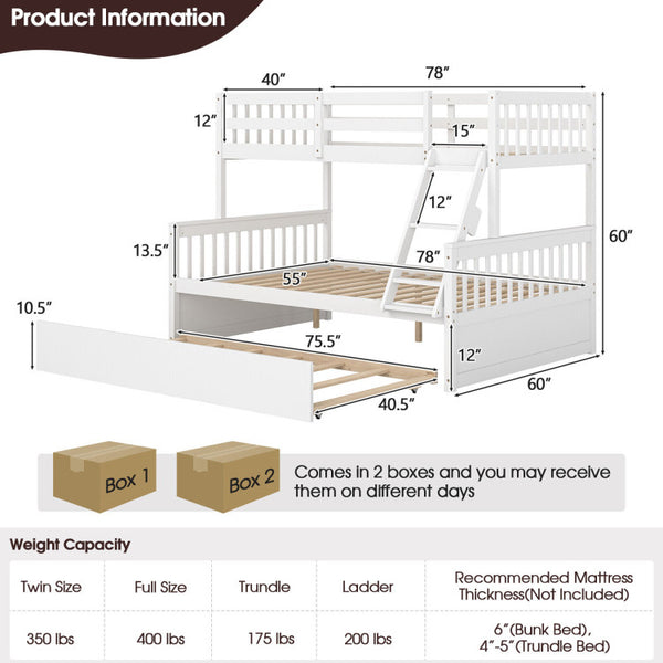 Convertible Twin Over Full Bunk Bed with Twin Trundle