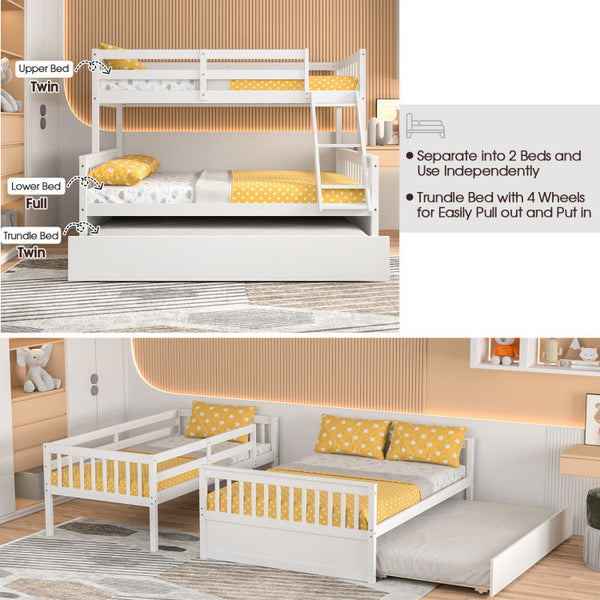 Convertible Twin Over Full Bunk Bed with Twin Trundle