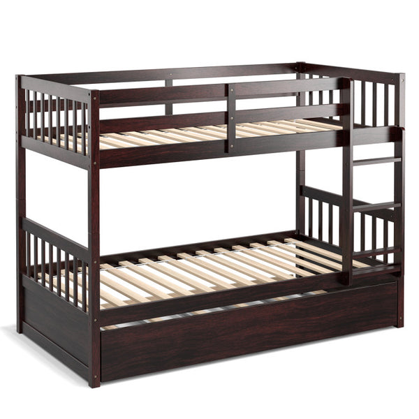 Twin Over Twin Bunk Bed with Ladder and Pull-out Trundle