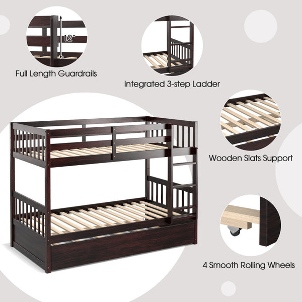 Twin Over Twin Bunk Bed with Ladder and Pull-out Trundle