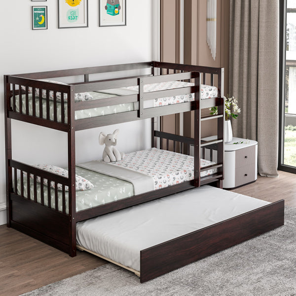 Twin Over Twin Bunk Bed with Ladder and Pull-out Trundle