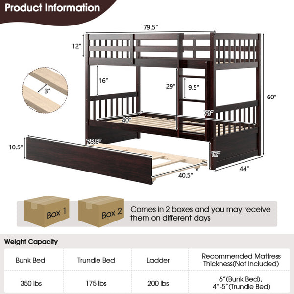 Twin Over Twin Bunk Bed with Ladder and Pull-out Trundle