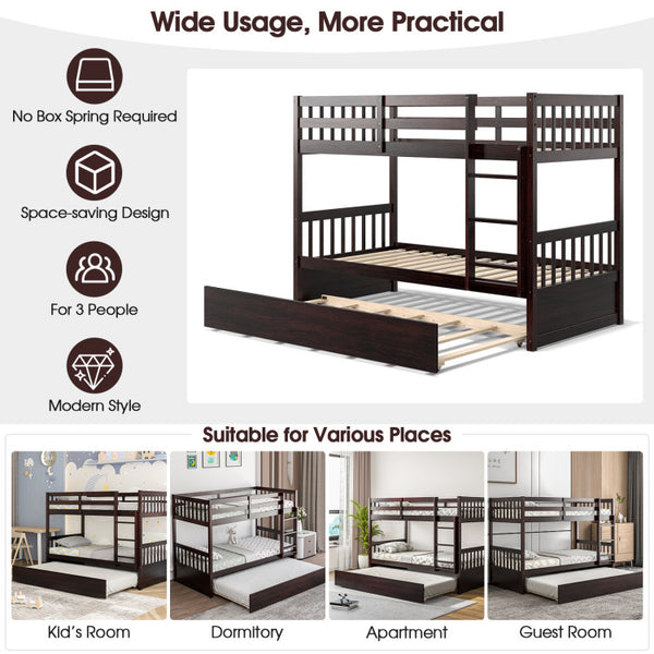 Twin Over Twin Bunk Bed with Ladder and Pull-out Trundle