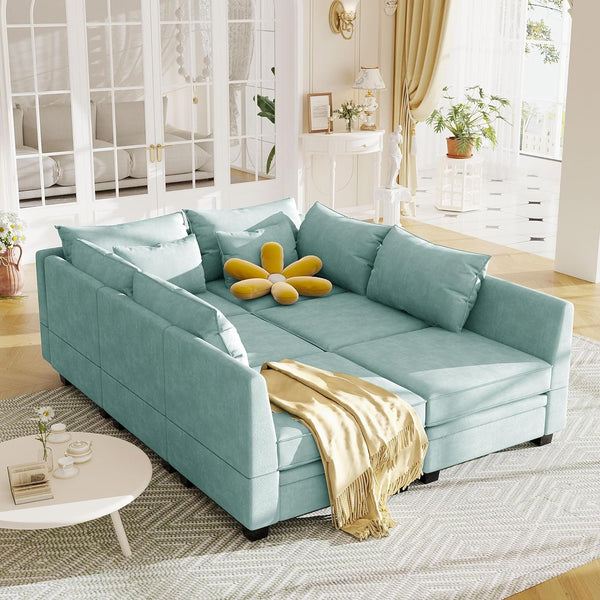 Functional U-Shape Modular Sectional: Convertible Sofa Bed with Reversible Chaise