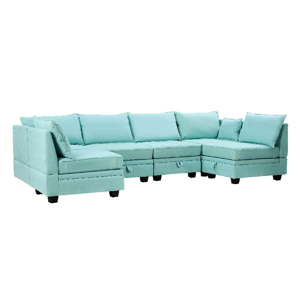 Functional U-Shape Modular Sectional: Convertible Sofa Bed with Reversible Chaise