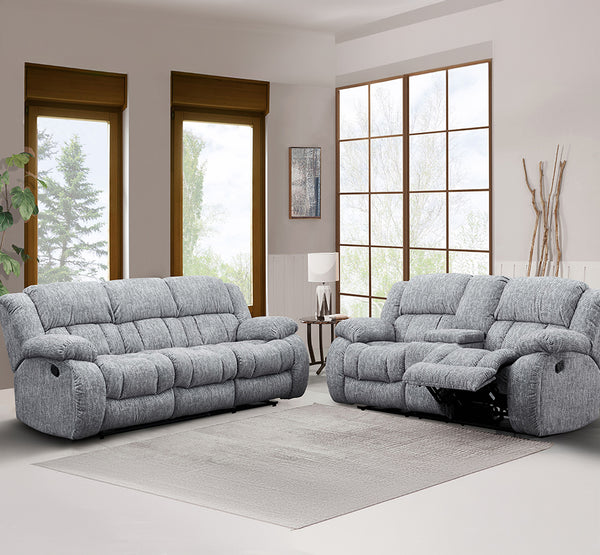 2-Piece Grey Reclining Sofa Set