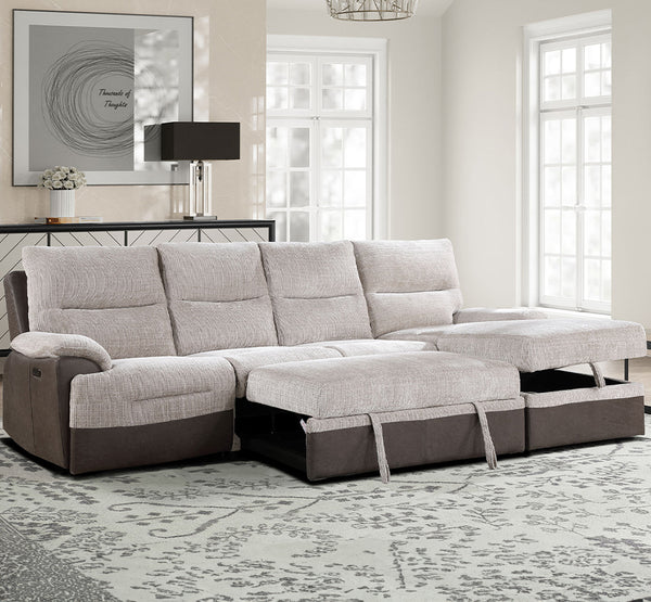 Global Furniture USA- U3822 Beige/Brown Sectional With Po And Usb