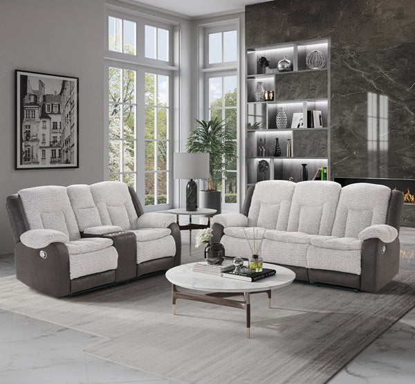 Global Furniture USA-U4377 Grey/Brown Reclining Sofa Set of 2 With Drop Down Table