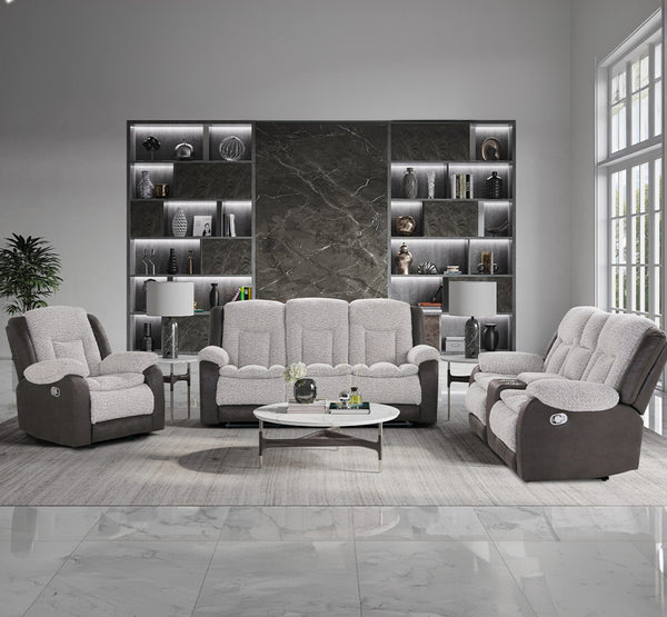 Global Furniture USA-U4377 3-Piece Grey/Brown Recliner Sofa Set