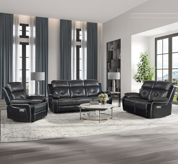 Global Furniture USA-U5050 3-Piece Blanche Charcoal/Black-Power Recliner Sofa Set